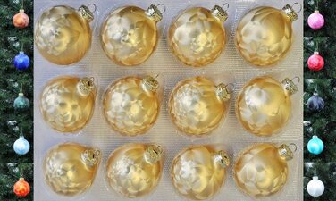 Тюрінгський скляний дизайн 12-кратні скляні ялинкові кулі з льодом 6 см білий верх Різдвяні кулі дрібнички (золото)