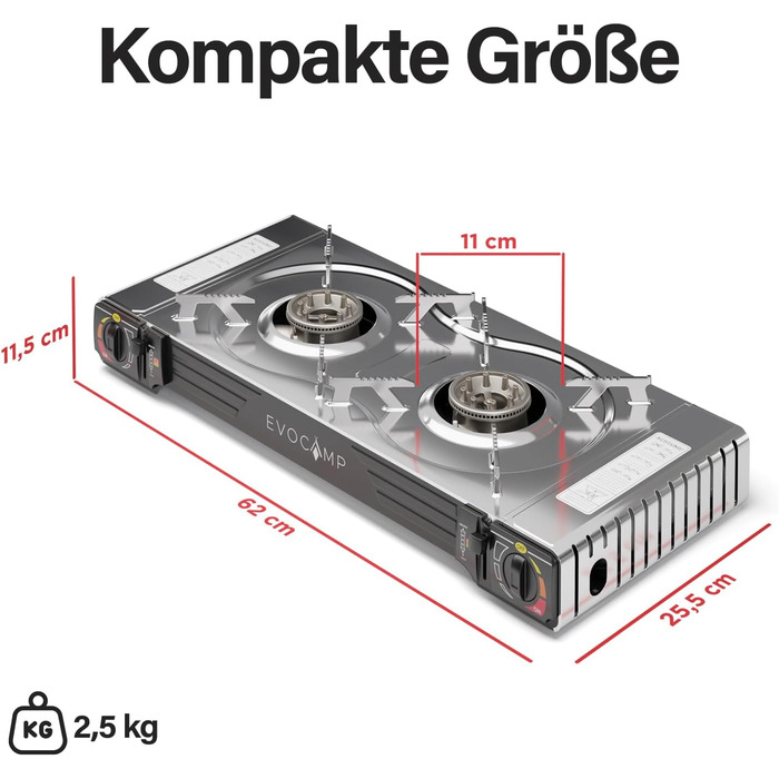 Газовий наметний пальник Gaskocher 2-flammig з п'єзозапалюванням для балончиків MSF-1a 227g - 4 балончики в комплекті