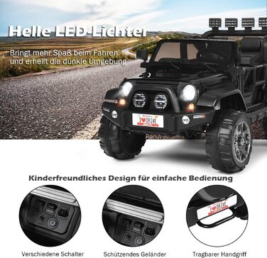 Дитячий електромобіль COSTWAY на 2 місця, 12V, з пультом, MP3, музикою, сигналом і фарами, для дітей від 3 років, чорний
