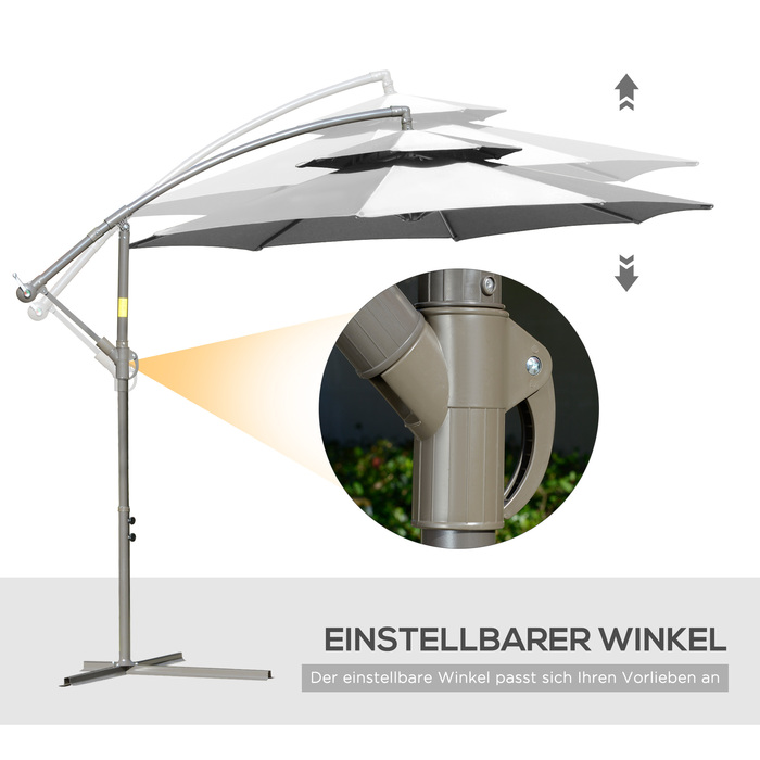 Outsunny Parasol Centilever Parasol Ø2.67 x 2.45 м Кривошипна парасолька з подвійним навісом Поперечна основа Сталь Сталевий Поліестер Сталь Світло-Сірий