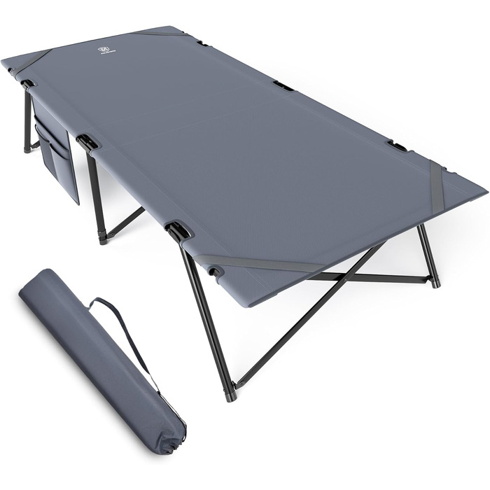 Складане польове ліжко EVER ADVANCED XXL для кемпінгу, 200 кг, 214x79x50 см, з бічною кишенею, стійке та портативне для відпочинку, подорожей, саду, вулиці та дому