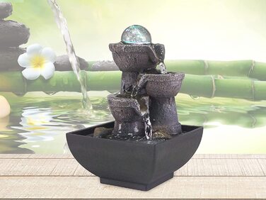 Кімнатний фонтан водоспад з підсвічуванням-кімнатний фонтан Дзен, смола / чорний, маленький