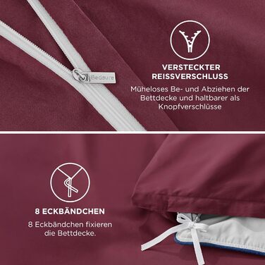 BEDSURE Комплект постільної білизни 135x200, бавовна, 4-х частинний - комплект постільної білизни, простирадло та 2 наволочки 80x80 см, Oeko-TEX, трав'яний колір з блискавкою (155 x 220 см, бордовий)