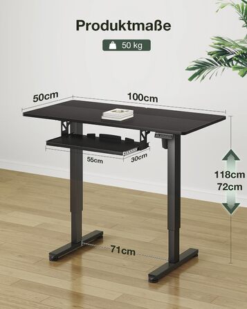 Електричний стіл OffiGo, 100x50 см, з підставкою для клавіатури, 3 режими пам'яті, для роботи та навчання, білий