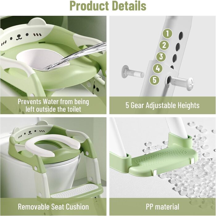 Дитячий унітаз-сходи 3-в-1 з ручками, регульована висота, зелений. Тренажер для привчання до туалету, складаний сидіння.