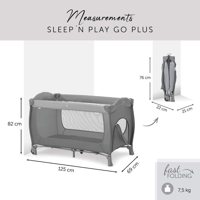 Дитяче дорожнє ліжко hauck Sleep N Play Go Plus з сумкою, колесами та ковзанням, від народження до 15 кг, сірий