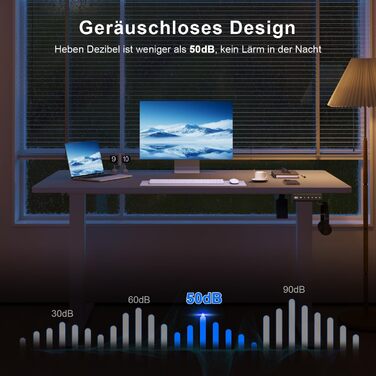 Регульований стіл 110x60 см, електричний, ергономічний, для дому та офісу, білий