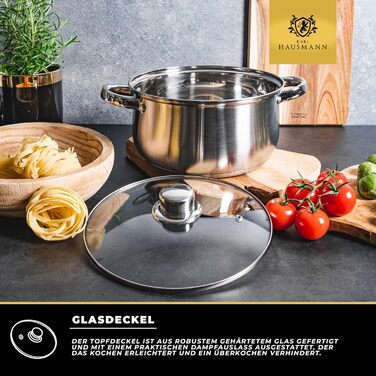 Набір каструль Karl Hausmann з нержавіючої сталі (індукційні) 3 шт. - для всіх типів плит - з кришкою з термостійкого скла - з мірною шкалою