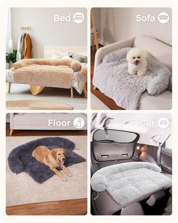Диван-ліжко для собак, модульне ліжко для великих собак, заспокійливий диван для собак, килимок для захисту меблів (115 см, підходить для тварин вагою до 45 кг, темно-сірий) (M, бежевий)