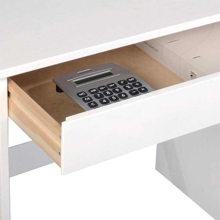 Письмовий стіл IDIMEX Hugo з масиву сосни в красивому студентському столі з 5 висувними ящиками, практичний офісний стіл з поперечиною для стійкості (Білий)