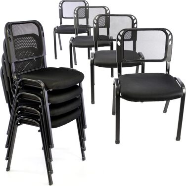 Набір з 8 офісних крісел Nexos Trading для конференцій та відвідувачів, чорні, з м'яким сидінням, стекуються, 52,5 x 45 x 80 см, металевий каркас