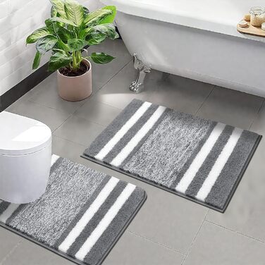 Набір килимків для ванної кімнати Pauwer, 2 шт., водопоглинаючі, антиковзаючі, машинне прання, 50x80 + 50x60 см, темно-сірий