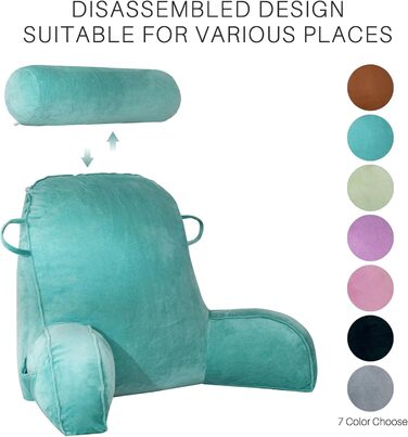 М'яке крісло-мішок для читання з велюру, для дорослих, з підтримкою спини та підлокітниками, з кишенею та знімним чохлом (кава) (синій/зелений)