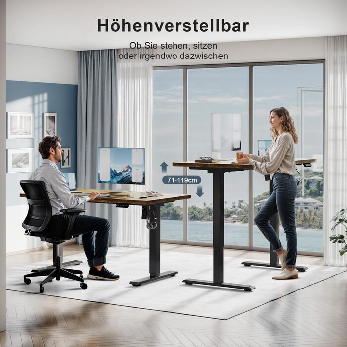 Регульований стіл, електричний, ергономічний: стіл для стояння/сидіння, комп'ютерний стіл для дому/офісу, білий (150 x 60 см, коричневий)