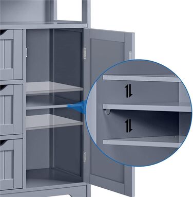 Шафка у ванну кімнату Yaheetech з 3 висувними ящиками та 1 дверцятами, сіра, 55,5 x 29,5 x 86,5 см