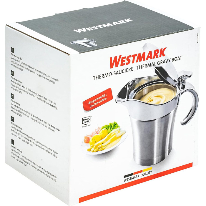 Набір соусів Westmark, 2 штуки, 1 чаша для соусу, відкидна кришка, 0,5 л 1 ніжний ополоник, довжина 29 см, нержавіюча сталь/ABS/PP/PA, сріблястий/чорний, 622422E6 (одинарний)