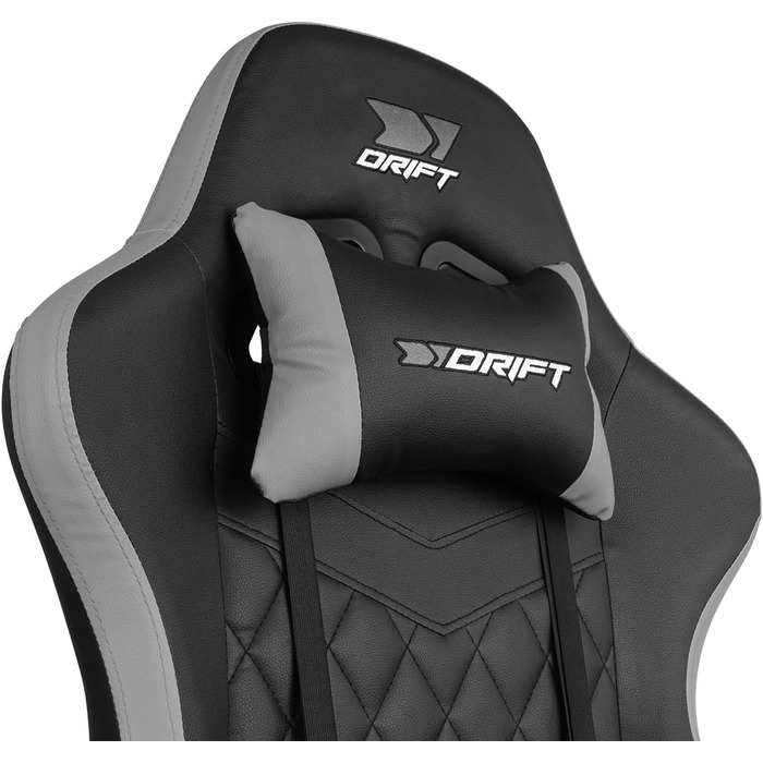 Ігровий крісло DRIFT GAMING DR35 – професійне, чорно-сіре, з підлокітниками, регульоване, з подушками для спини та шиї