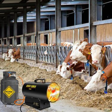 Газова теплова гармата для приміщень Ikodm, 30 кВт, 220V, 320 м³/год, з газовим шлангом 1,2м та редуктором тиску 700 мбар