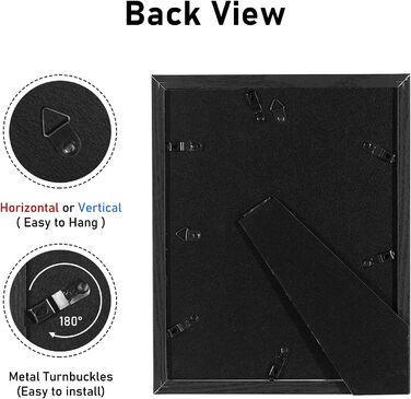 Чорна фоторамка, дерев'яна фоторамка 13x18 зі справжньою скляною передньою панеллю Виготовлені до 10x15 см (4x6 дюймів) Фотографії з матом, окремо стоячі та настінні (3 упаковки 8x10 дюймів, МДФ), 3 Pack 7x5