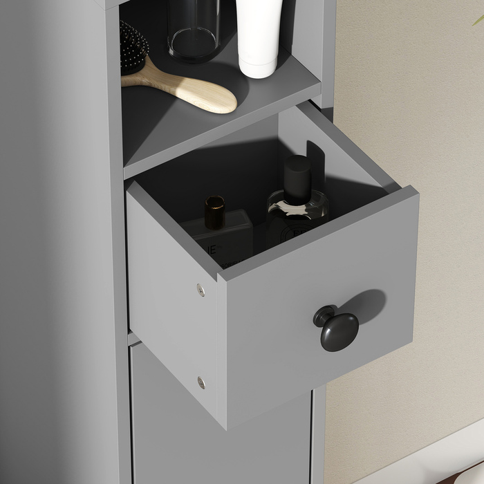 Шафа для ванної кімнати, 4 полиці, висувний ящик, ДСП, сучасний дизайн, сірий колір