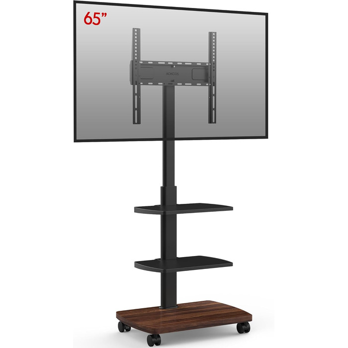 Підставка для телевізора мобільна з поличками Holzablage 32-65 дюйми, чорний/вінтажний коричневий, до 40 кг, VESA 400x400