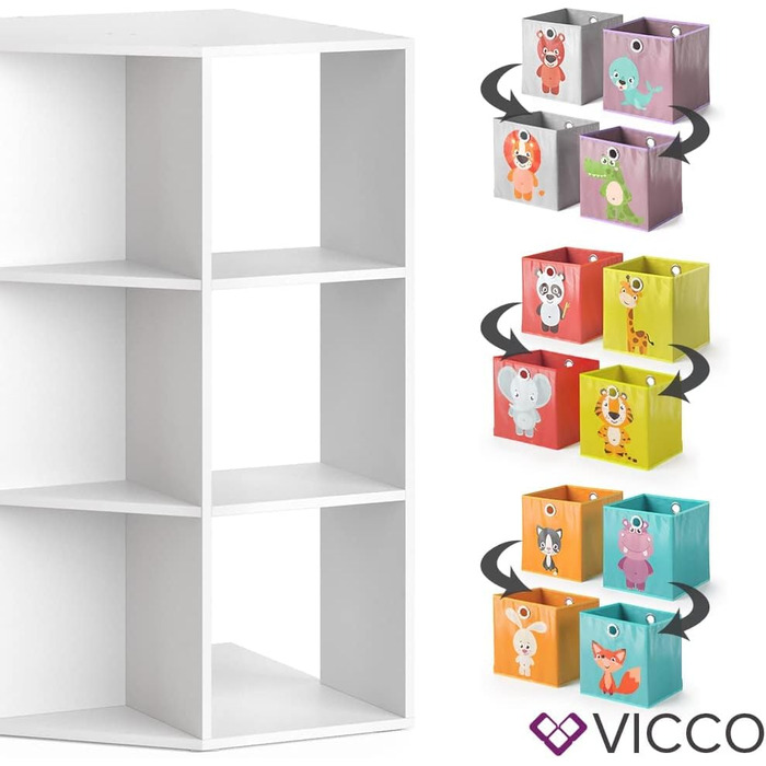 Дитяча полиця Vicco Luigi, 64 x 107,8 см з 4 відкидними коробками (біла, з відкидними коробками оп.1)