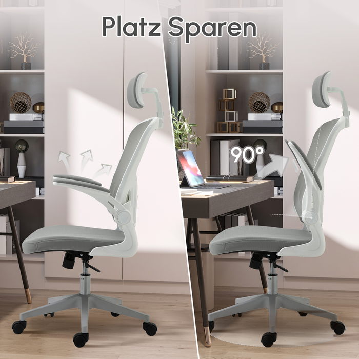Ергономічний стілець Vinsetto Office Chair з підголівником і функцією гойдалки, регулюється по висоті в сірому кольорі, 65 x 64 x 114-122 см
