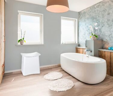 WENKO 2в1 пуф-кошик Wing Білий - для збору білизни, табурет для ванної кімнати з винімним мішком для білизни, об'єм 33 л, пластик (ABS), 45 x 48 x 33 см, білий