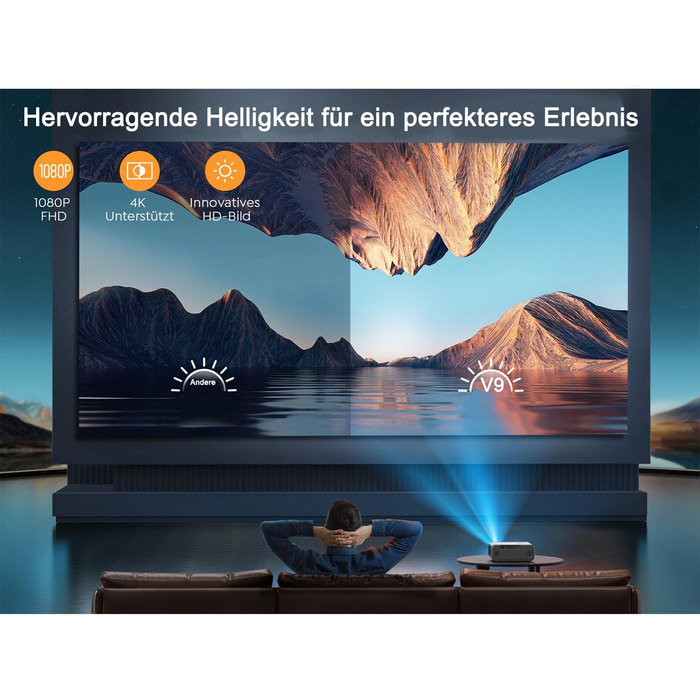 YABER Beamer Heimkino Projektor: 1080P Full HD, підтримка 4K, автофокус та корекція Keystone