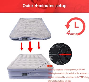 Надувне ліжко Icelus 204x153x23 см з повітряним насосом - ліжко для кемпінгу, подорожей та дому (2 особи)