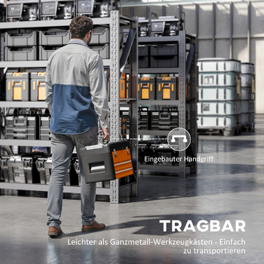 Набір інструментів порожній, 49,7 x 25,3 x 28,9 см. Ящик для інструментів з висувною шухлядою, міні-бокс зі сталі, помаранчевий.