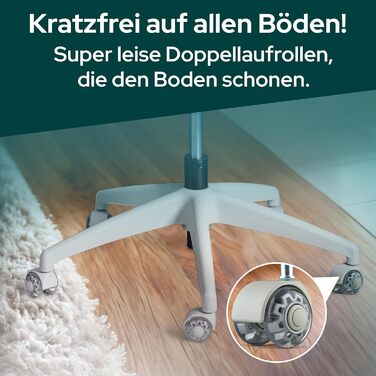Ергономічне крісло Schekka® для офісу - переможець тестів. Індивідуальне регулювання, підтримка голови та попереку, 3D підлокітники, дихаюча сітка. Макс. вага 150 кг (Світло-сірий/М'ятний)
