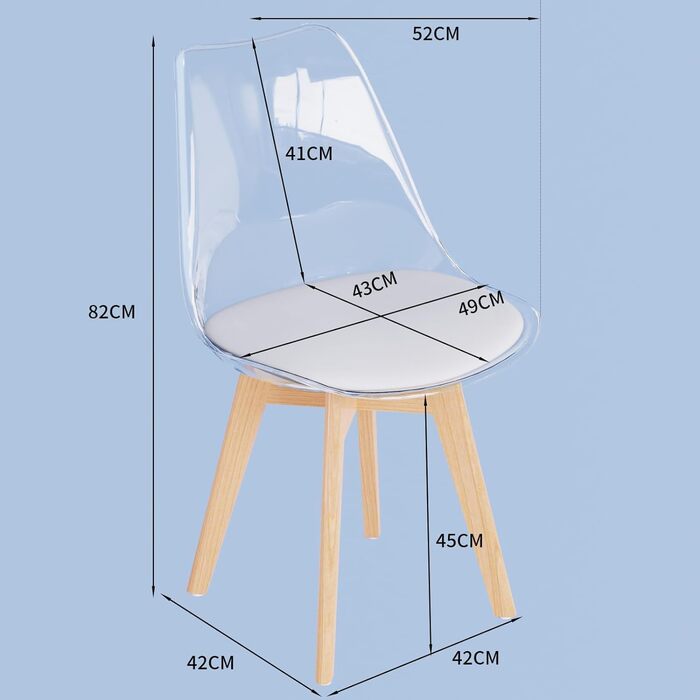 Стільці обідні JIJIAN, оббивка, Букові ніжки, Скандинавський, Набір з 8 шт. , Прозорий