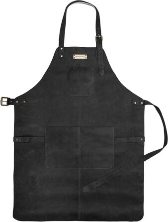 Чоловіча шкіряна фартух для грилю Drakensberg 'Bob', ручної роботи, вінтажний чорний колір