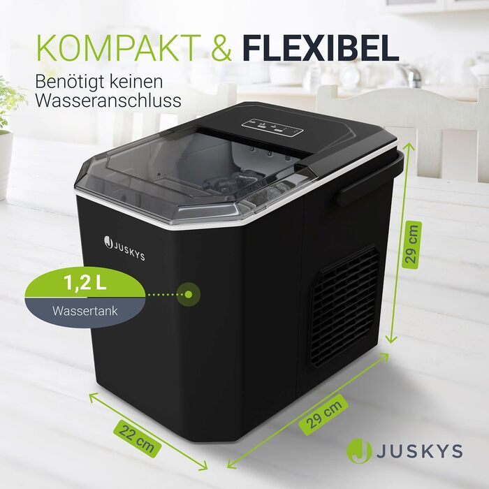 Льодогенератор Juskys IceOracle - 12 кг/день - 6-13 хв - Великий контейнер - Чорний