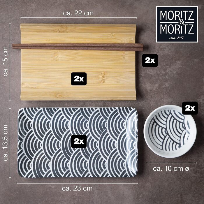 Набір посуду для суші на 2 персони, 10 штук, чорні бантики для гурманів Moritz & Moritz