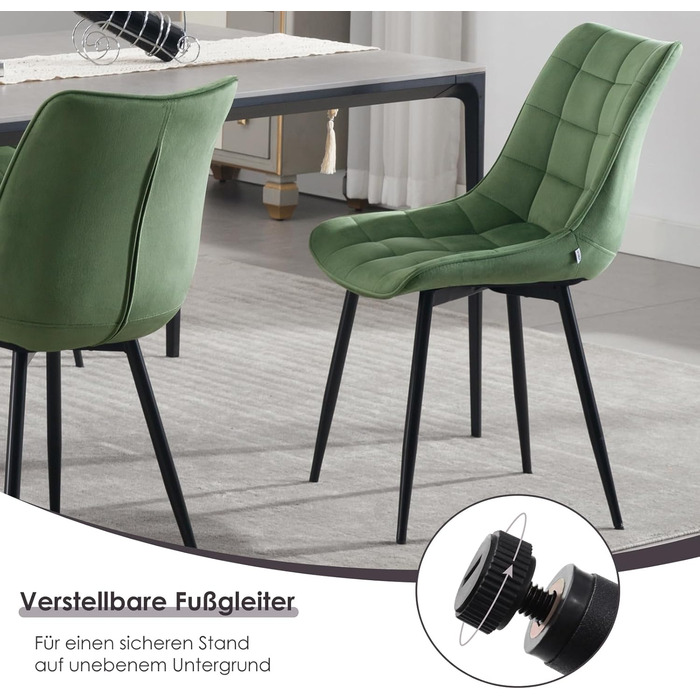 Набір обідніх стільців WOLTU (8 шт.) - обідні стільці для кухні, вітальні, їдальні. М'яке сидіння з велюру, металеві ніжки, до 150 кг.