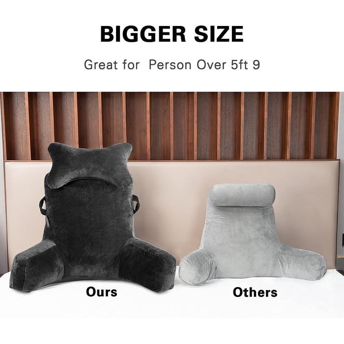 Підкова для читання з підголовником та підлокітником, сіра, XL | Підкова для читання, подушка для відпочинку, підлокітник для ліжка, дивана, підлоги