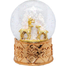 Снігова куля Різдвяна Музична скринька олень золото перед деревами Біла мідно-золота мелодія Біле Різдво 100 мм