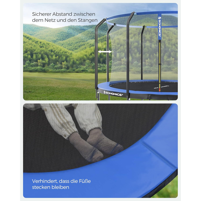 Батут SONGMICS садовий Ø305 см з захисною сіткою та драбиною, чорно-синій