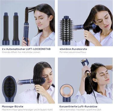 В 1 MaxAIR Styler, щітка з теплим повітрям PARWIN PRO BEAUTY, 110 000 об/хв, Сушіння/Випрямлення/Об'єм/Локони, Іонний догляд, Синій, 5