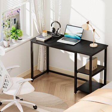 Комп'ютерний стіл WOHOMO білий 100см з місцем для зберігання, стіл для ПК в домашній офіс, білий (60 x 120 см, чорний)