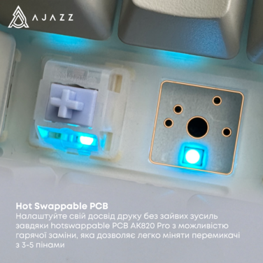 Бездротова механічна клавіатура Ajazz AK820 PRO PRO 75% Gift Switch White RGB   (AK820PRO-G-PWB)
