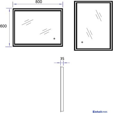 LED дзеркало для ванної кімнати EMKE 80x60 см з підсвіткою, сенсорне управління, протитуманне покриття, 3 кольори світла, IP44, енергозберігаюче