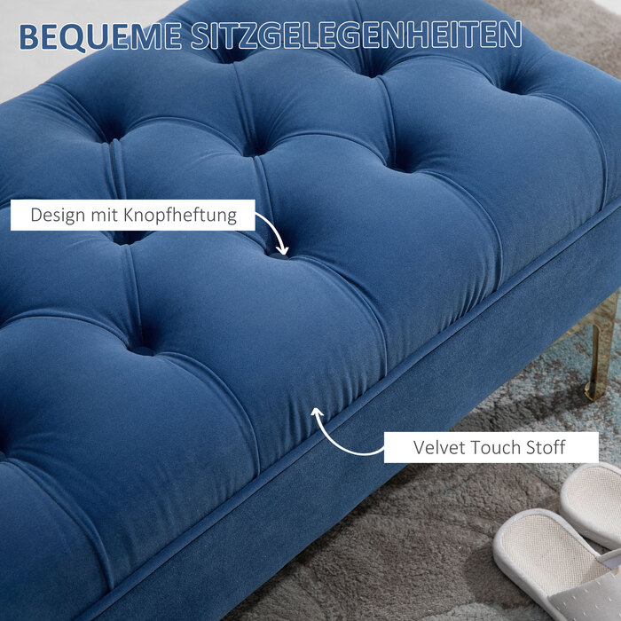 HOMCOM Лавка-ліжко Лавка для взуття Velvet Blue 118 x 45 x 42 см з піднятими ніжками для спальні та передпокою