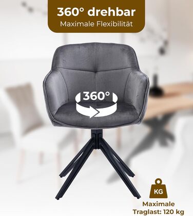 Обідні стільці 2 шт. сірого кольору з пружинним блоком - поворотні, з оксамитовим покриттям - високий рівень комфорту - в ретро-стилі, проста збірка - без ПВХ, сертифіковані Oeko-TEX, з доставкою по Україні