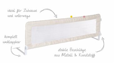 Захисний бортик для ліжка Roba Klipp-Klapp 100 бежевий 100x40 см - бортик для дитячого ліжечка, складаний, захист від випадання для немовлят та дітей