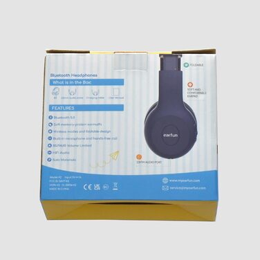 Дитячі навушники EarFun Bluetooth, 85/94 дБ, звук HiFi, HD-мікрофон, 40 годин автономної роботи, складні, темно-синій