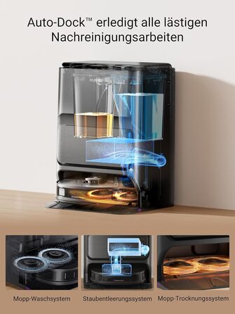 Робот-пилосос EUREKA J12 Ultra з функцією миття підлоги (самостійне очищення, миття та сушка), потужність всмоктування 5000Pa, обертова функція миття, Dual-LiDAR навігація, 3D уникнення перешкод, білий (чорний)