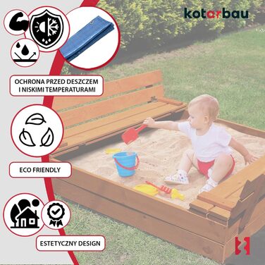 Пісочниця KOTARBAU® з кришкою, 120x120 см, з лавками, дерево, оброблена, пісочниця з кришкою